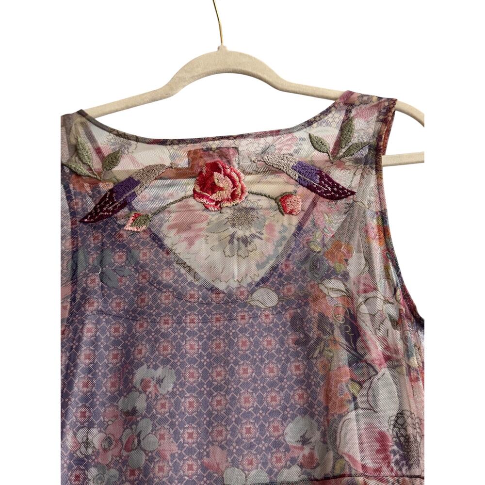 Johnny Was Silvana Midi Dress Womens M Multicolor Embroidered Floral Mesh Lined - Picture 9 of 14